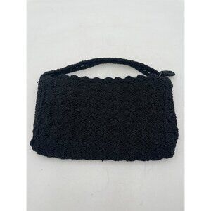 Vintage Black Crochet Handbag Zipper Closure & Woven Handle